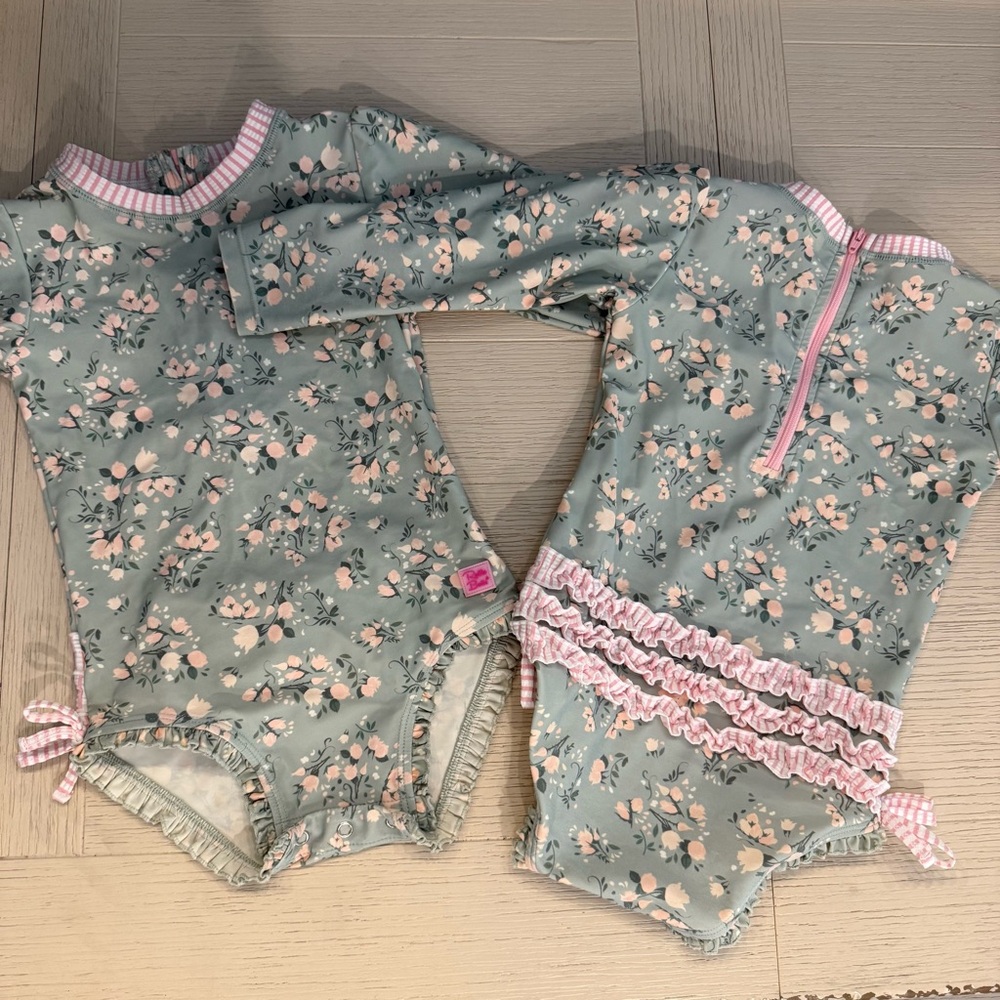 3T girls ruffle butts swim suits. Set of 2